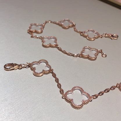 [Eternal Jewelry]CLOVER 5 MOTIF ROCK CRYSTAL PINK GOLD BRACELET