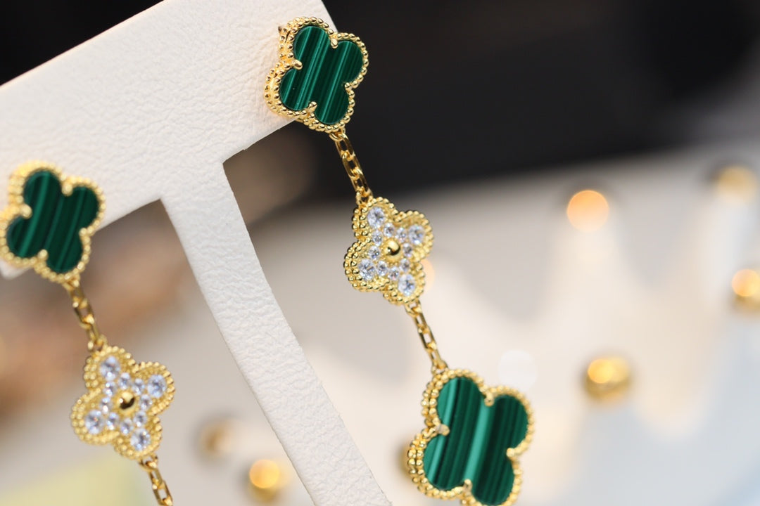 [Eternal Jewelry]CLOVER EARRINGS GOLD MALACHITE DIAMOND 3 MOTIF
