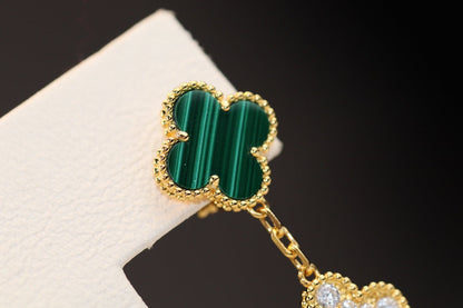 [Eternal Jewelry]CLOVER EARRINGS GOLD MALACHITE DIAMOND 3 MOTIF