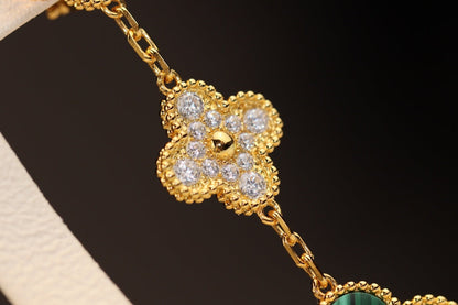 [Eternal Jewelry]CLOVER EARRINGS GOLD MALACHITE DIAMOND 3 MOTIF