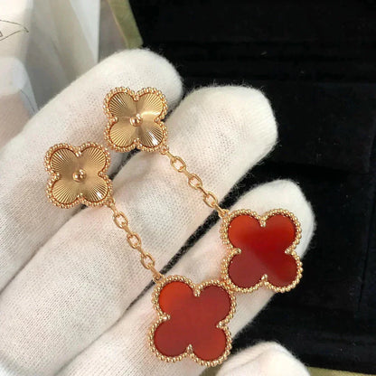 [Eternal Jewelry]CLOVER 2 MOTIF  LASER CARNELIAN EARRINGS