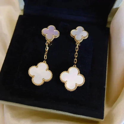 [Eternal Jewelry]CLOVER 2 MOTIF WHITE MOP EARRINGS