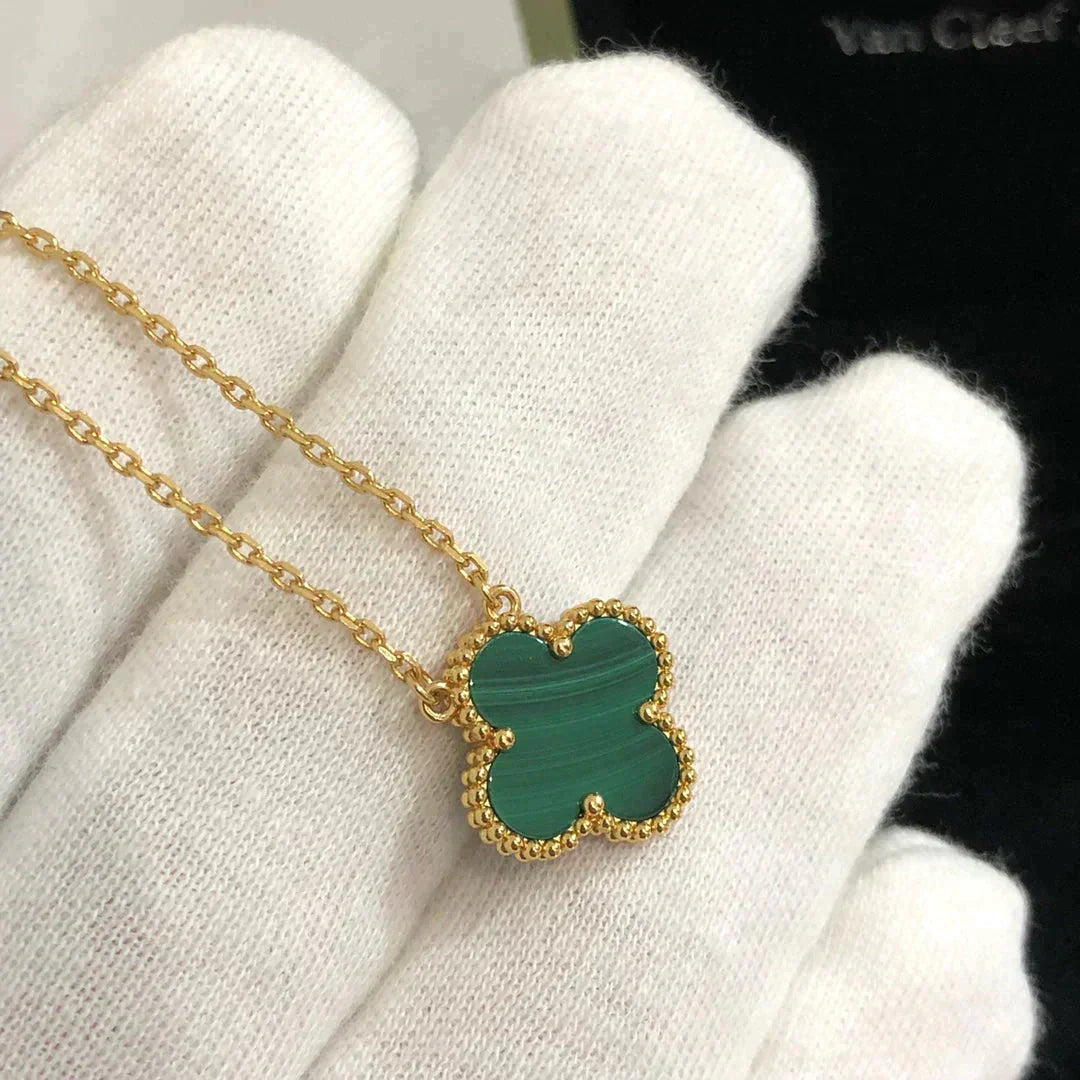 [Eternal Jewelry]CLOVER 15MM MALACHITE SINGLE FLOWER  NECKLACE