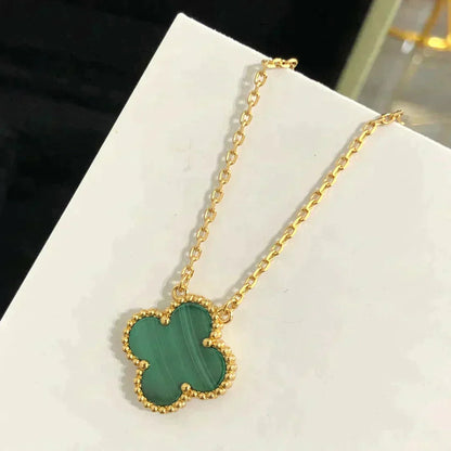 [Eternal Jewelry]CLOVER 15MM MALACHITE SINGLE FLOWER  NECKLACE