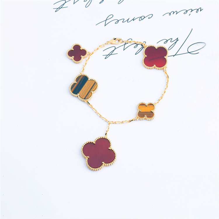 [Eternal Jewelry]CLOVER BRACELET 5 MOTIFS CARNELIAN TIGER EYE