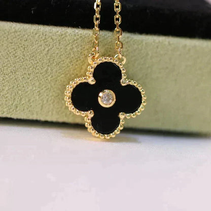 [Eternal Jewelry]CLOVER 15MM DIAMOND ONYX NECKLACE