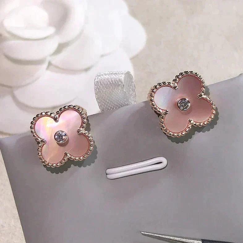[Eternal Jewelry]CLOVER MEDIUM 1 MOTIFS  PINK MOP DIAMOND EARRINGS