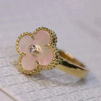[Eternal Jewelry]CLOVER PINK MOP RING GOLD DIAMOND