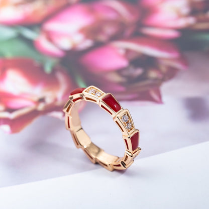 [Eternal Jewelry]SERPENTI RING PINK GOLD CARNELIAN DIAMOND 3MM