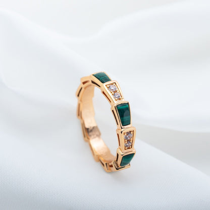 [Eternal Jewelry]SERPENTI RING PINK GOLD MALACHITE DIAMOND 3MM