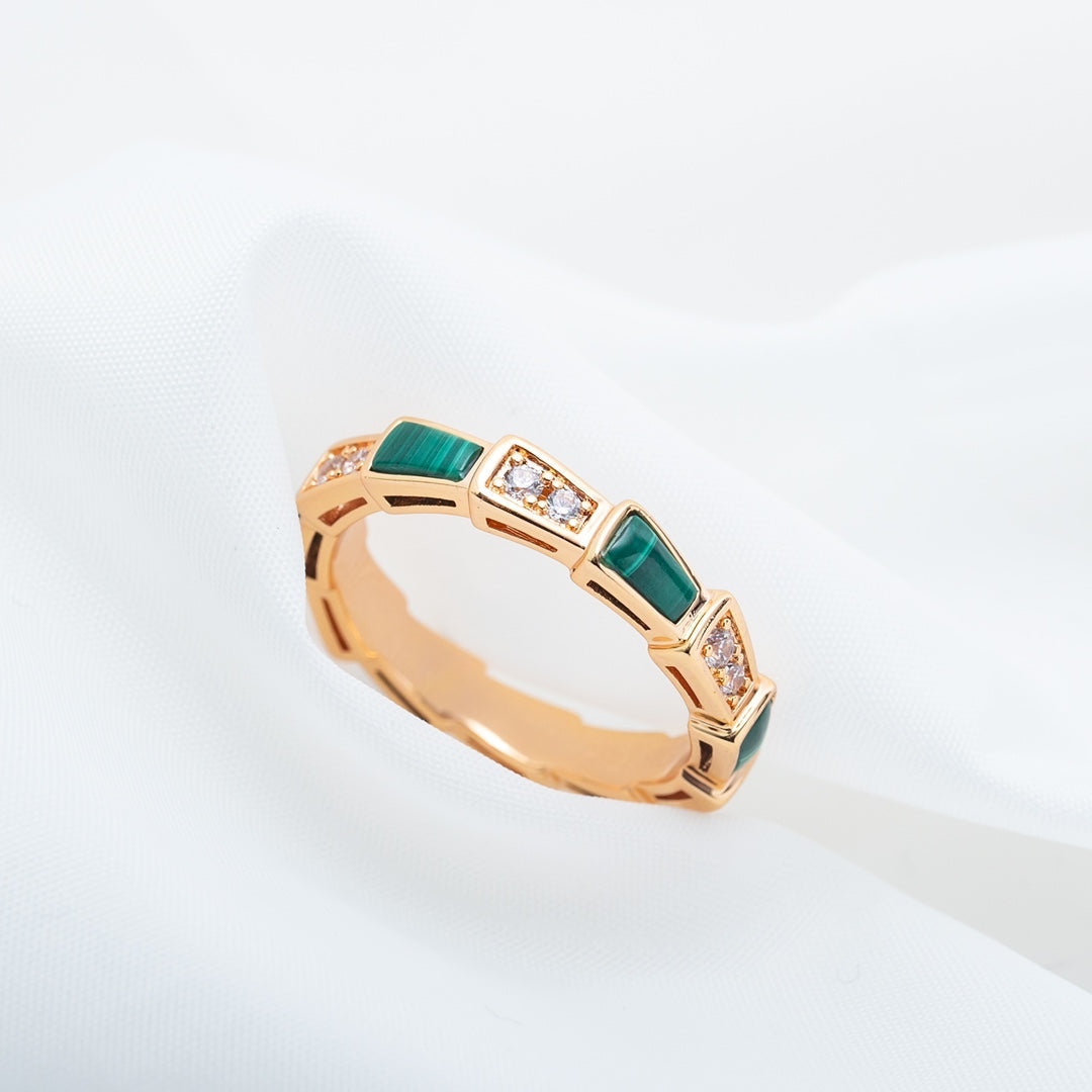 [Eternal Jewelry]SERPENTI RING PINK GOLD MALACHITE DIAMOND 3MM