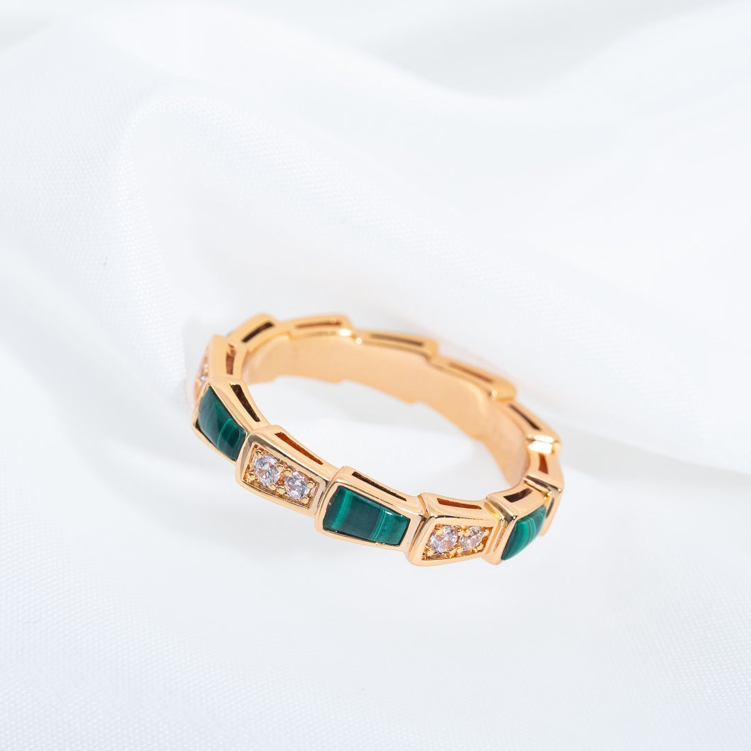[Eternal Jewelry]SERPENTI RING PINK GOLD MALACHITE DIAMOND 3MM