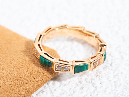 [Eternal Jewelry]SERPENTI RING PINK GOLD MALACHITE DIAMOND 3MM