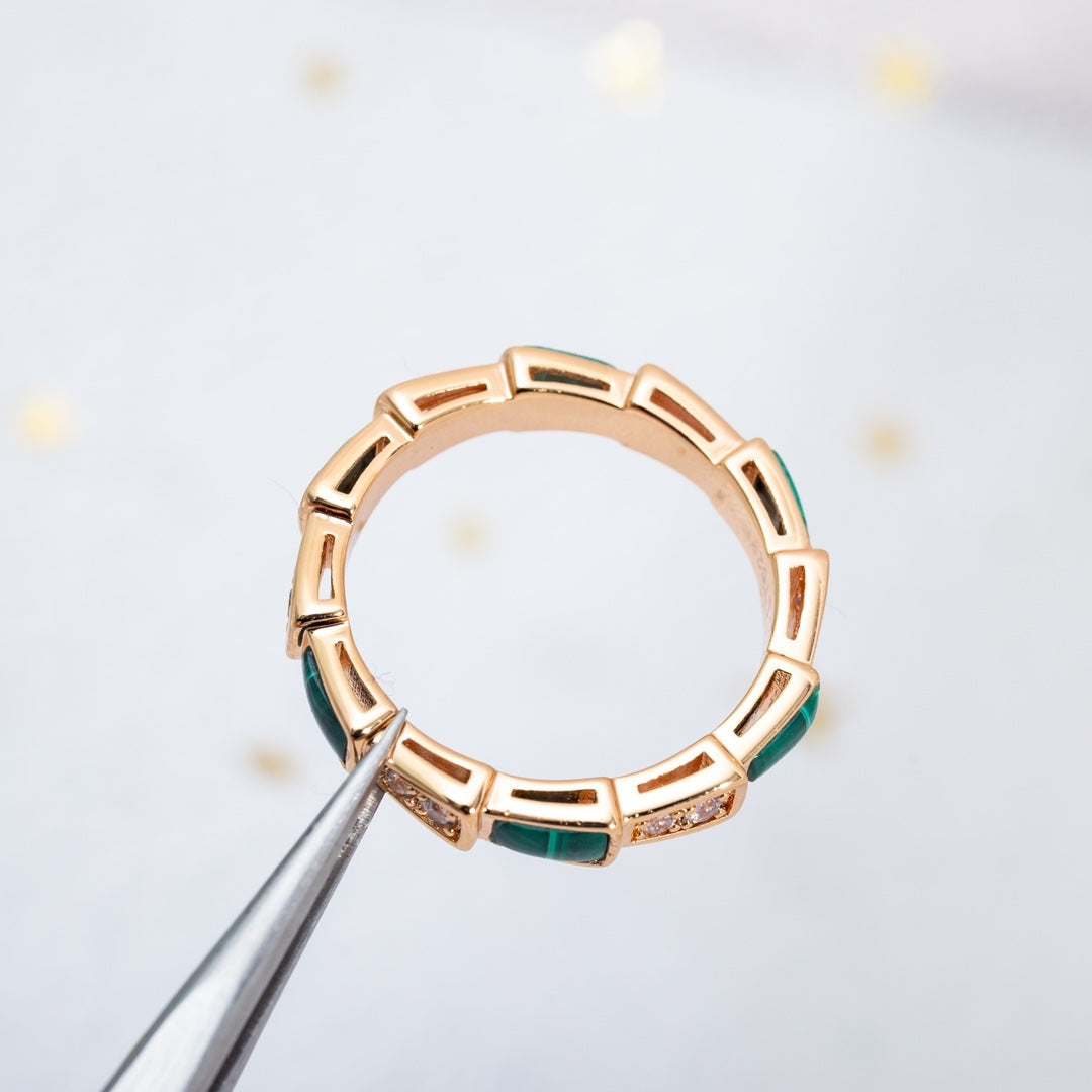 [Eternal Jewelry]SERPENTI RING PINK GOLD MALACHITE DIAMOND 3MM