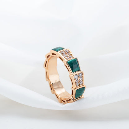 [Eternal Jewelry]SERPENTI RING PINK GOLD MALACHITE DIAMOND PAVED 4MM