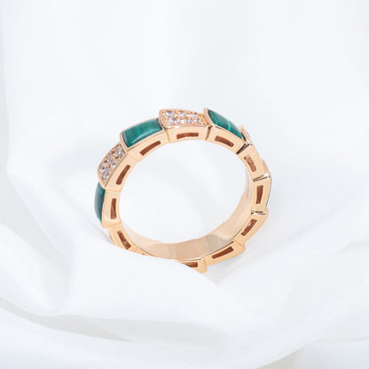[Eternal Jewelry]SERPENTI RING PINK GOLD MALACHITE DIAMOND PAVED 4MM