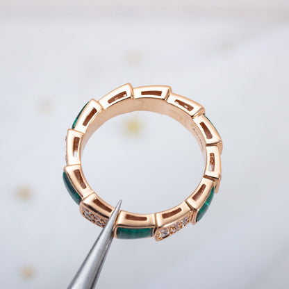 [Eternal Jewelry]SERPENTI RING PINK GOLD MALACHITE DIAMOND PAVED 4MM
