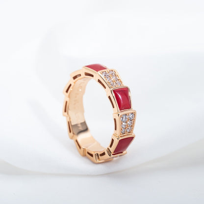 [Eternal Jewelry]SERPENTI RING PINK GOLD CARNELIAN DIAMOND PAVED 4MM