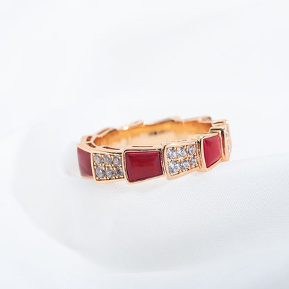 [Eternal Jewelry]SERPENTI RING PINK GOLD CARNELIAN DIAMOND PAVED 4MM