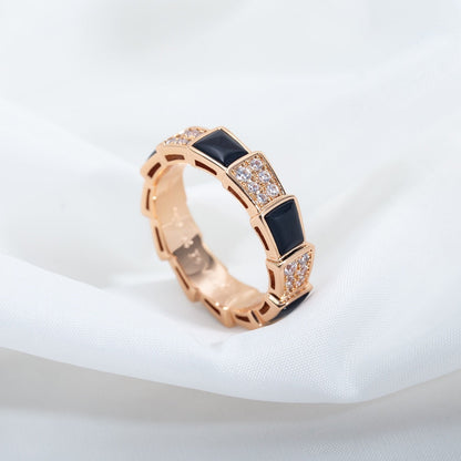 [Eternal Jewelry]SERPENTI RING PINK GOLD BLACK MOP DIAMOND PAVED 4MM