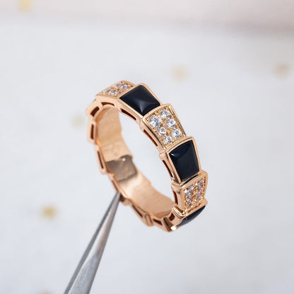 [Eternal Jewelry]SERPENTI RING PINK GOLD BLACK MOP DIAMOND PAVED 4MM