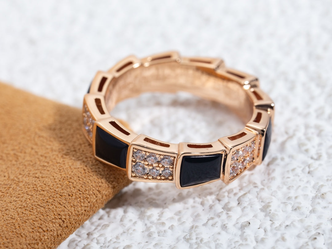 [Eternal Jewelry]SERPENTI RING PINK GOLD BLACK MOP DIAMOND PAVED 4MM
