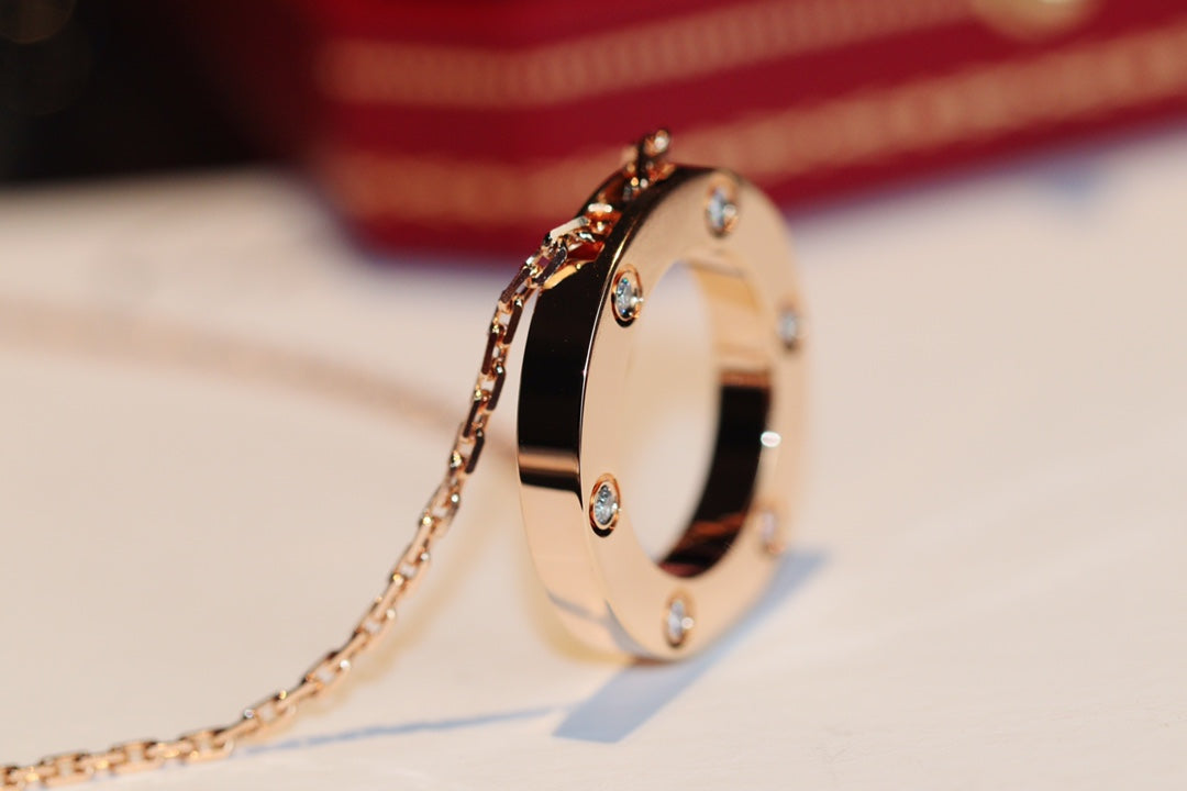 [Eternal Jewelry]LOVE NECKLACE 16MM 6 DIAMONDS PINK GOLD