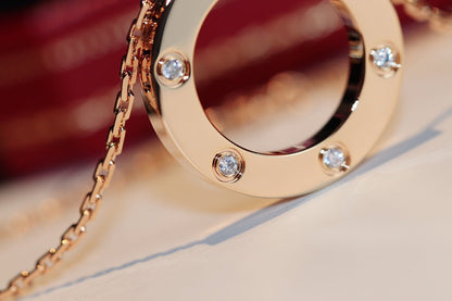 [Eternal Jewelry]LOVE NECKLACE 16MM 6 DIAMONDS PINK GOLD