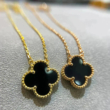 [Eternal Jewelry]CLOVER 15MM BLACK ONYX SINGLE FLOWER NECKLACE