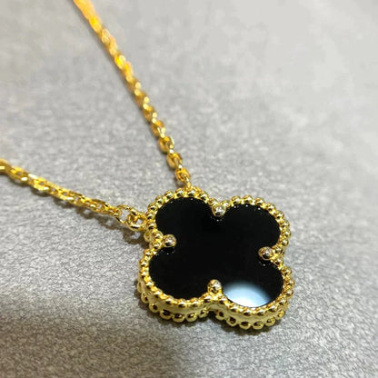 [Eternal Jewelry]CLOVER 15MM BLACK ONYX SINGLE FLOWER NECKLACE