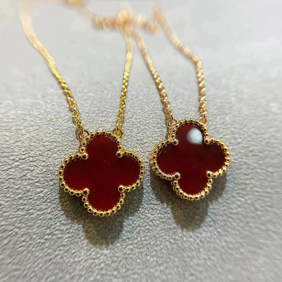 [Eternal Jewelry]CLOVER 15MM CARNELIAN SINGLE FLOWER NECKLACE
