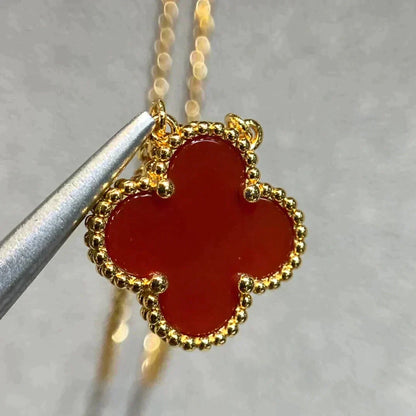 [Eternal Jewelry]CLOVER 15MM CARNELIAN SINGLE FLOWER NECKLACE