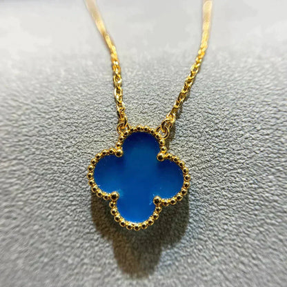 [Eternal Jewelry]CLOVER 15MM BLUE AGATE NECKLACE