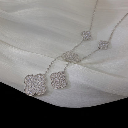 [Eternal Jewelry]CLOVER 5 MOTIFS SILVER DIAMONDS NECKLACE