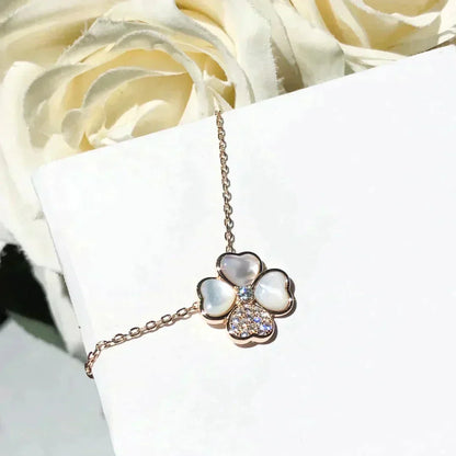 [Eternal Jewelry]CLOVER MOP DIAMOND ROSE GOLD NECKLACE