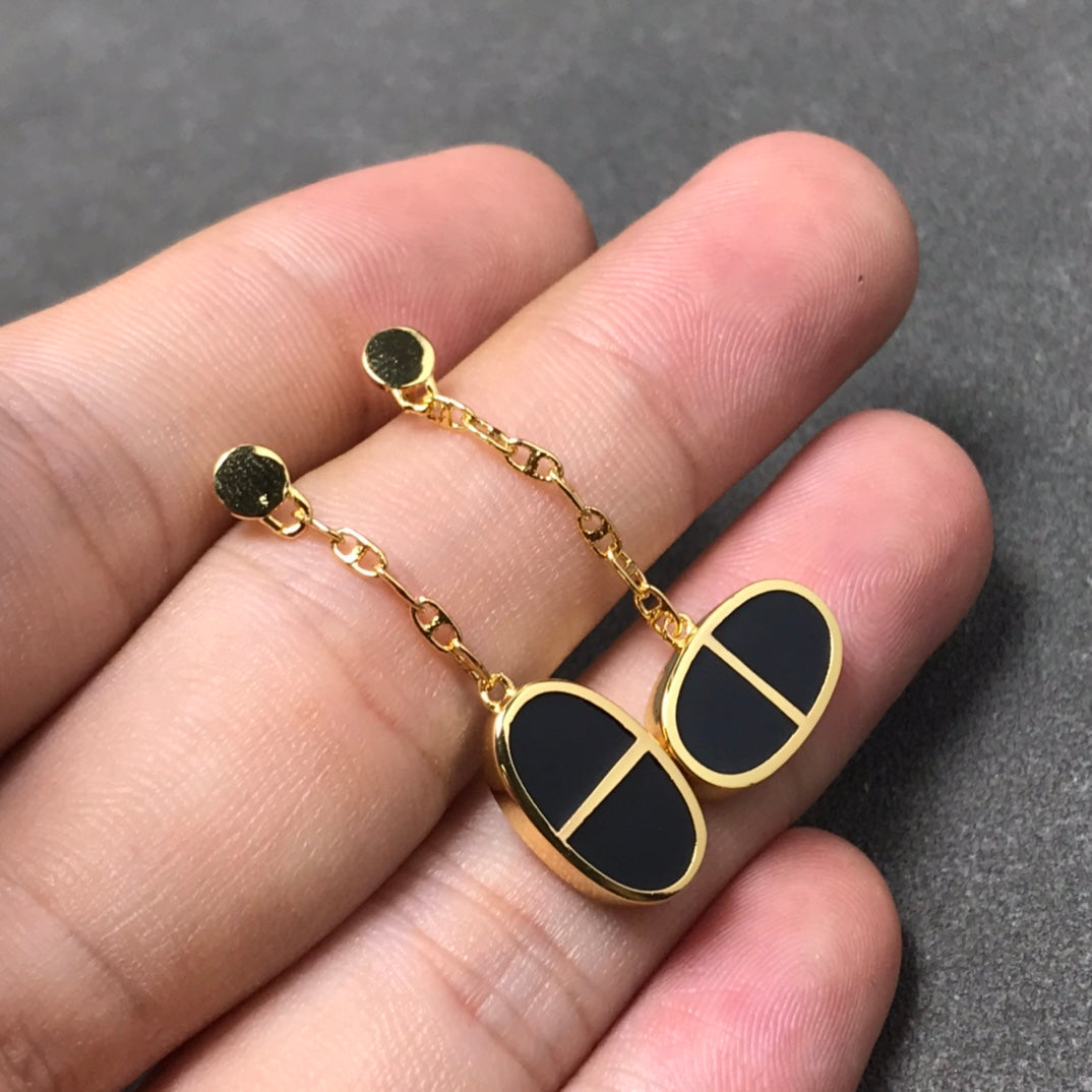 [Eternal Jewelry]CHAINE VERSO BLACK CERAMIC SILVER EARRINGS