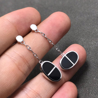 [Eternal Jewelry]CHAINE VERSO BLACK CERAMIC SILVER EARRINGS