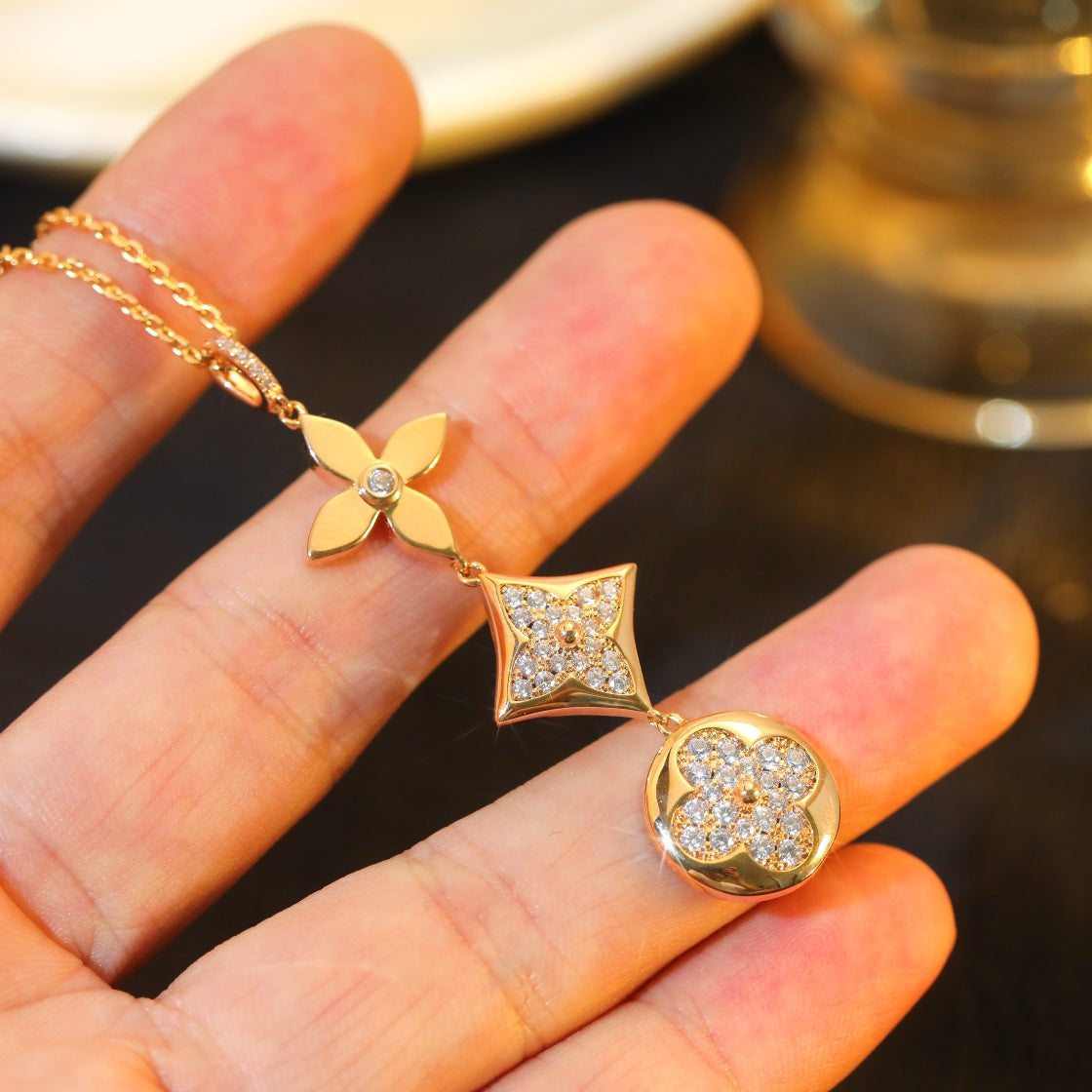 [Eternal Jewelry]STAR AND SUN DIAMOND PINK GOLD NECKLACE