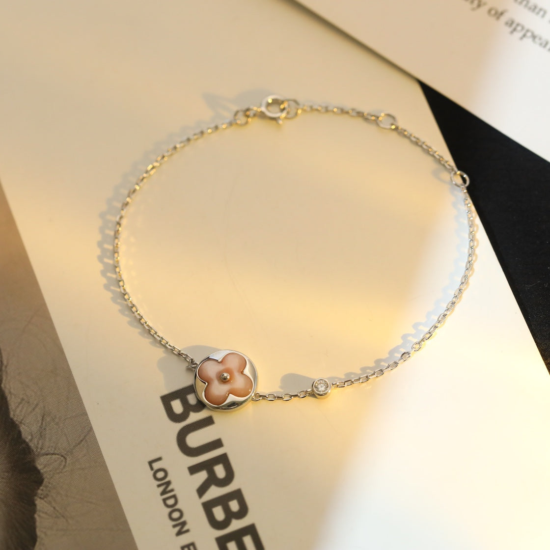 [Eternal Jewelry]SUN MOTIF PINK MOP SILVER BRACELET