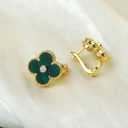 [Eternal Jewelry]CLOVER MEDIUM 1 MOTIFS MALACHITE DIAMOND EARRINGS