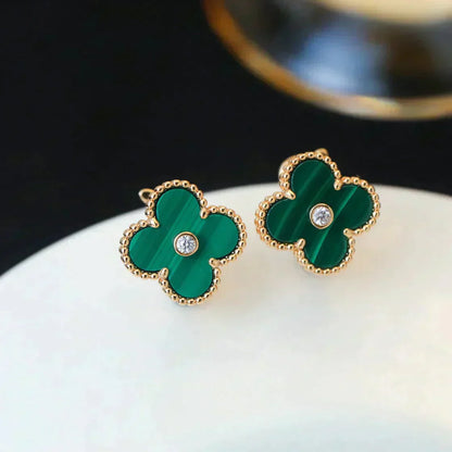 [Eternal Jewelry]CLOVER MEDIUM 1 MOTIFS MALACHITE DIAMOND EARRINGS