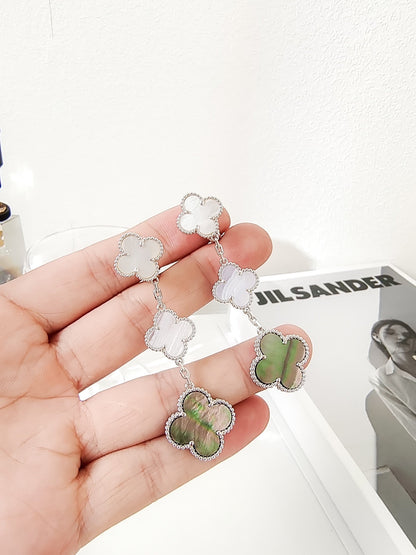 [Eternal Jewelry]CLOVER 3 MOTIFS CHALCEDONY DARK MOP SILVER EARRINGS