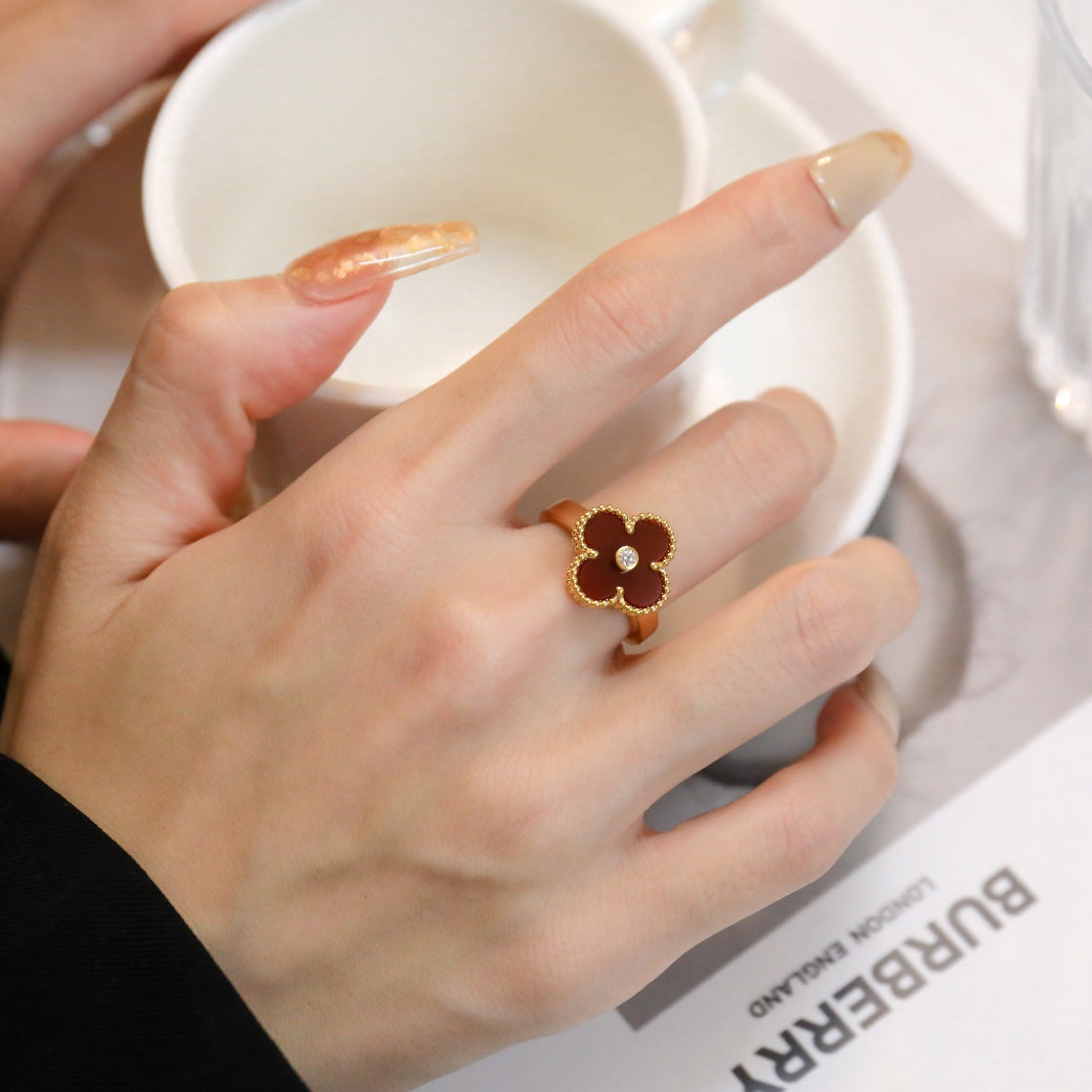 [Eternal Jewelry]CLOVER CARNELIAN RING ROSE GOLD DIAMOND