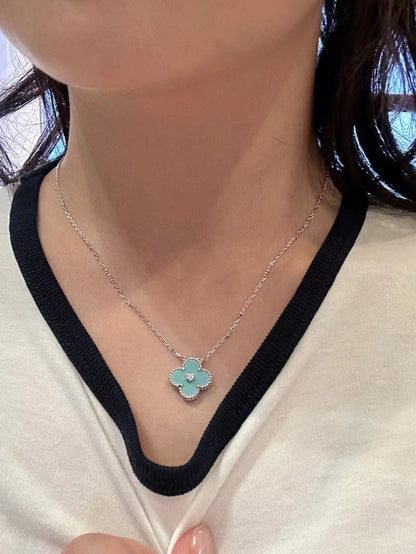 [Eternal Jewelry]CLOVER 1 DIAMOND LIGHT BLUE SILVER NECKLACE