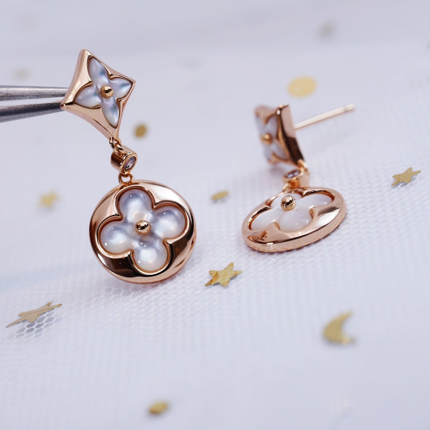 [Eternal Jewelry]STAR AND SUN PINK GOLD MOP DROP EARRINGS