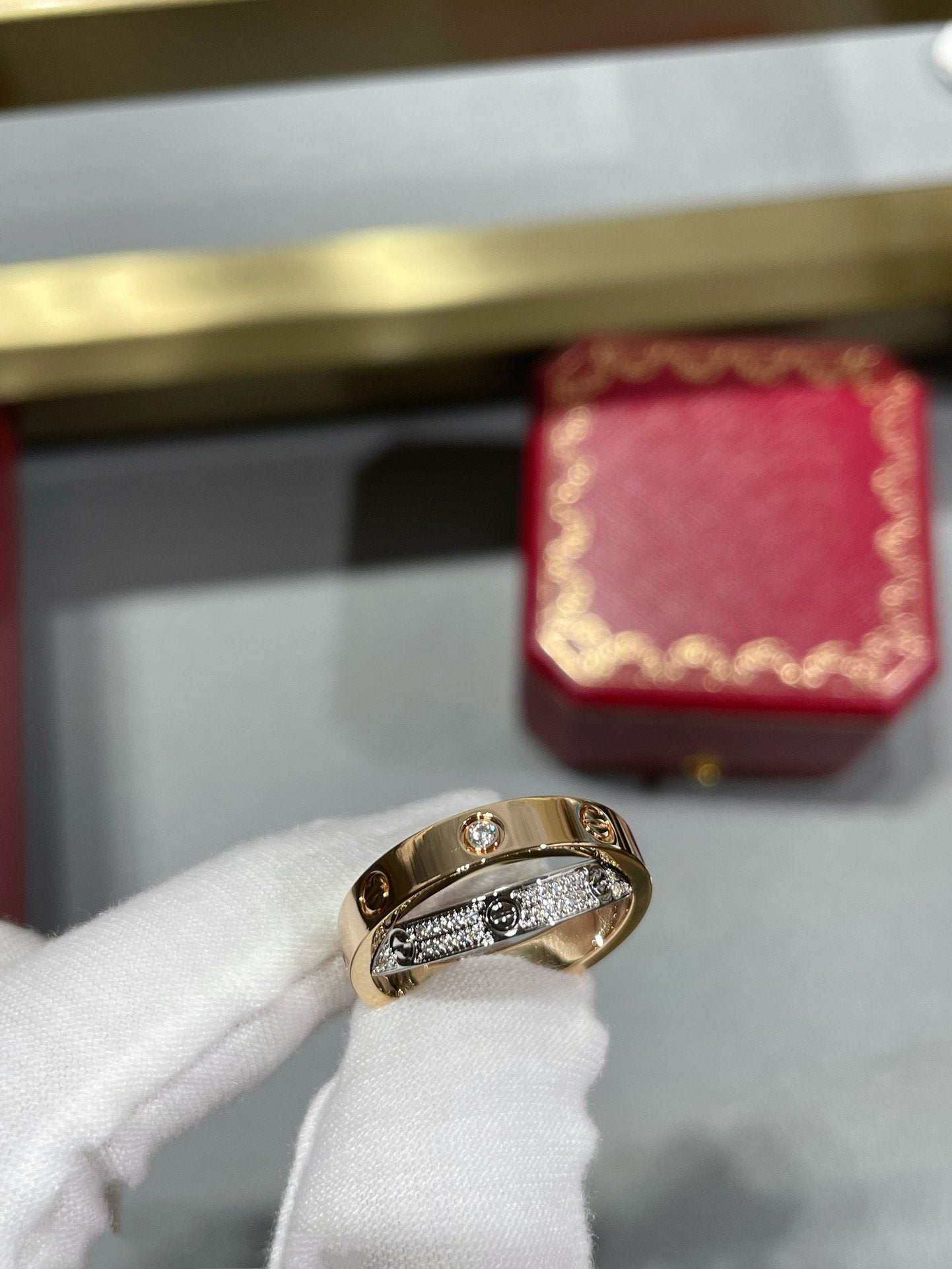 [Eternal Jewelry]LOVE PINK GOLD SILVER DIAMOND DOUBLE RING