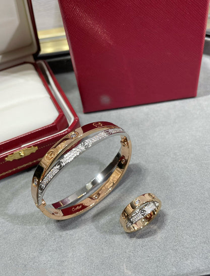 [Eternal Jewelry]LOVE PINK GOLD SILVER DIAMOND DOUBLE RING