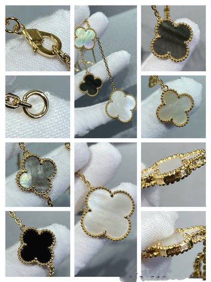 [Eternal Jewelry]CLOVER 6 MOTIF MOP ONYX GOLD NECKLACE