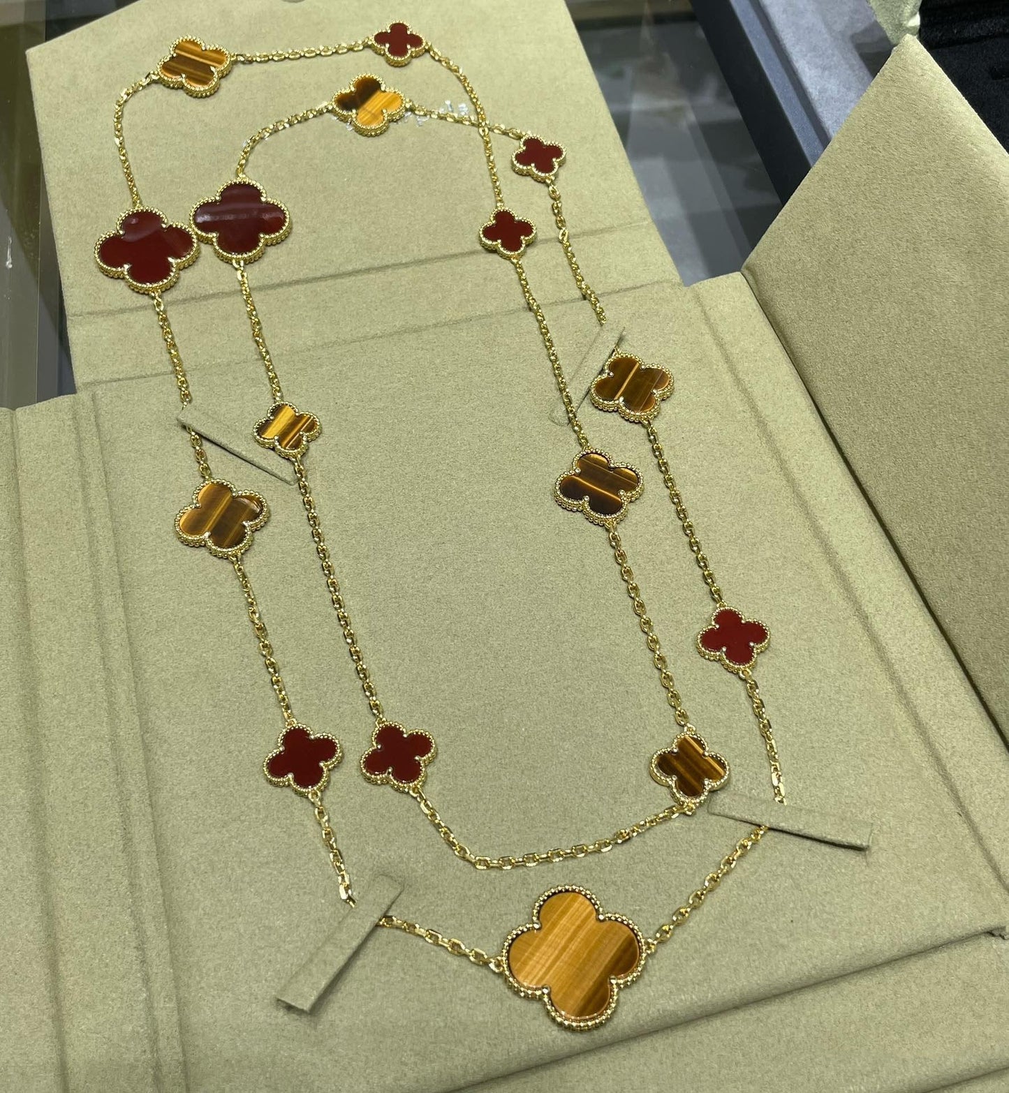 [Eternal Jewelry]CLOVER 16 MOTIF CARNELIAN TIGER EYE ROSE GOLD NECKLACE