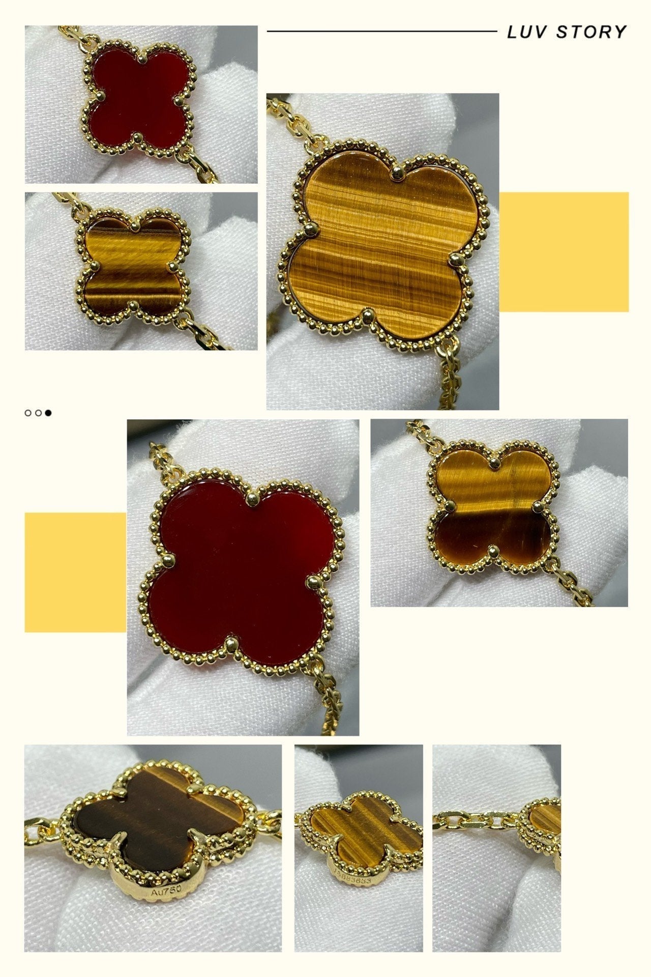 [Eternal Jewelry]CLOVER 16 MOTIF CARNELIAN TIGER EYE ROSE GOLD NECKLACE